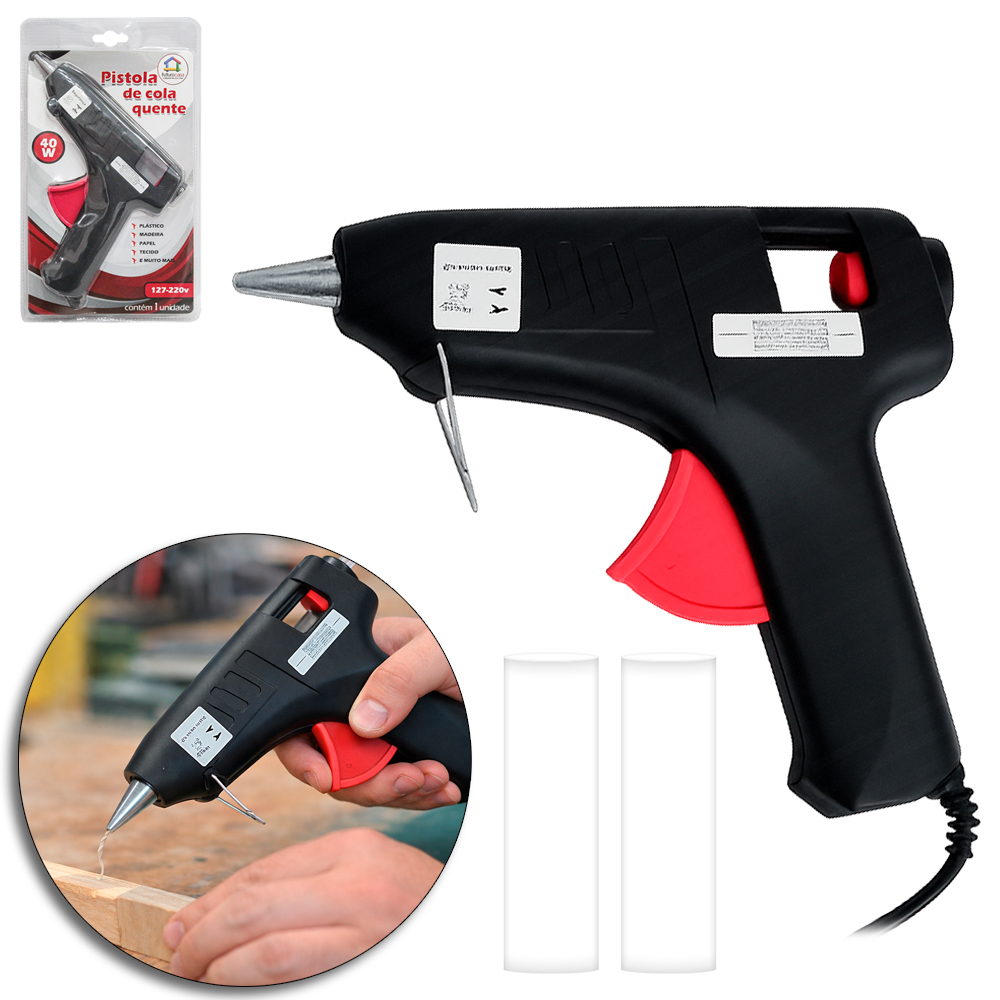 PISTOLA DE COLA QUENTE GRANDE BIVOLT 40W COM 2 REFIS DE COLA