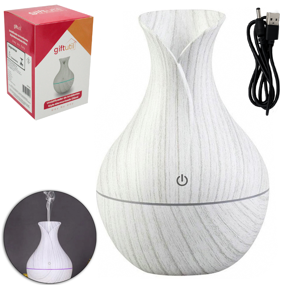 UMIDIFICADOR PAR AMBIENTES VASO COM LUZ + CABO USB 130ML 14X10CM DE Ø