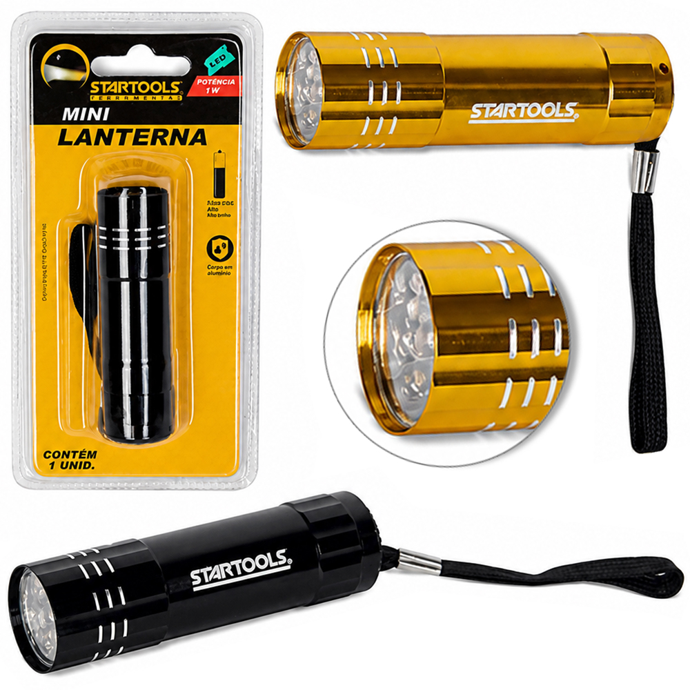 MINI LANTERNA DE ALUMINIO 9 LEDS A PILHA
