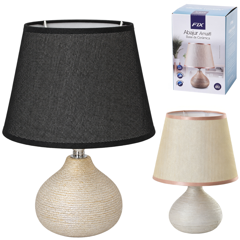 ABAJUR LUMINARIA DE MESA COM CUPULA E BASE DE PORCELANA AMALFI BIVOLT 29X12,3CM
