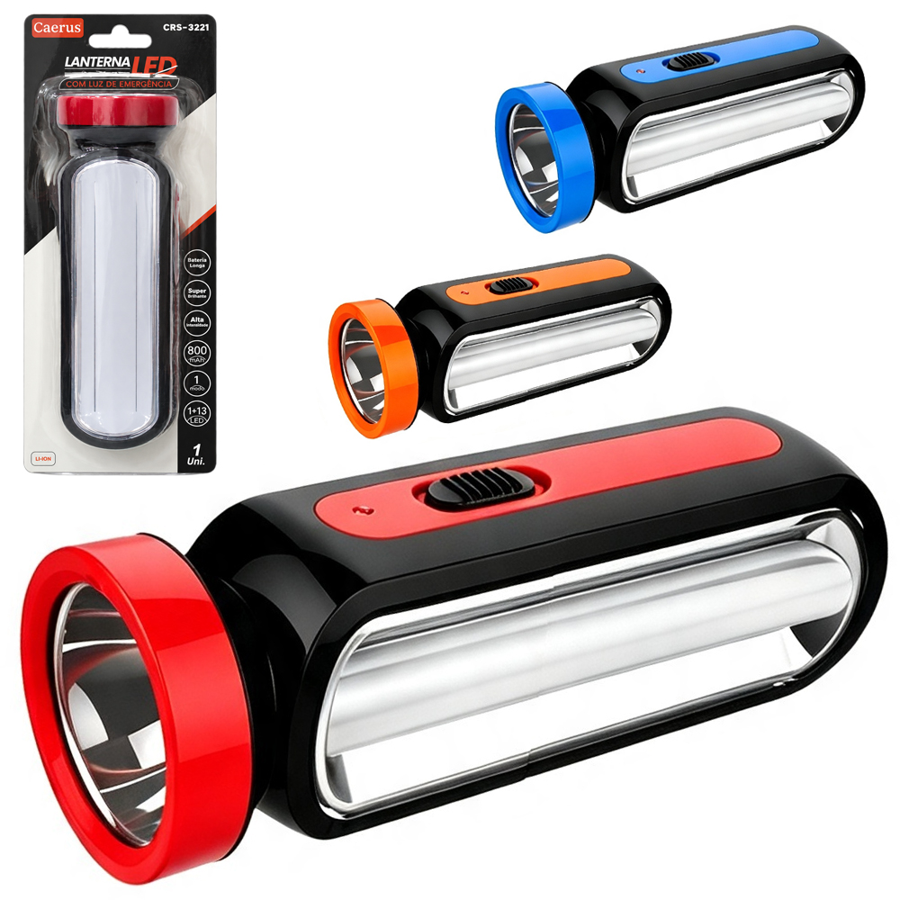 LANTERNA RECARREGAVEL COM LUZ DE EMERGENCIA BIVOLT 13W COM 1 + 13 LEDS 16X5CM