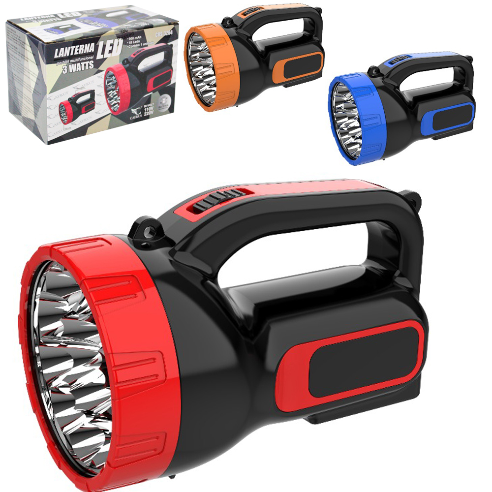 LANTERNA RECARREGAVEL BIVOLT 3W COM 18 LED 17X10CM