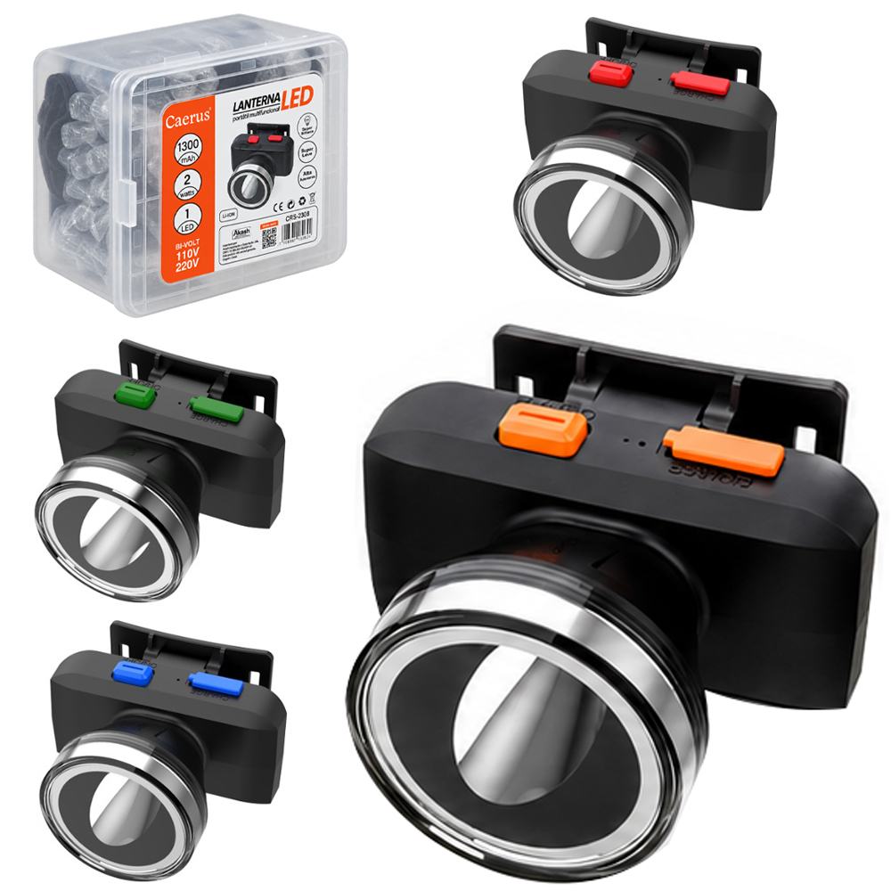LANTERNA DE CABECA RECARREGAVEL BIVOLT 2W COM 1 LED + ALCA ELASTICA E CABO USB