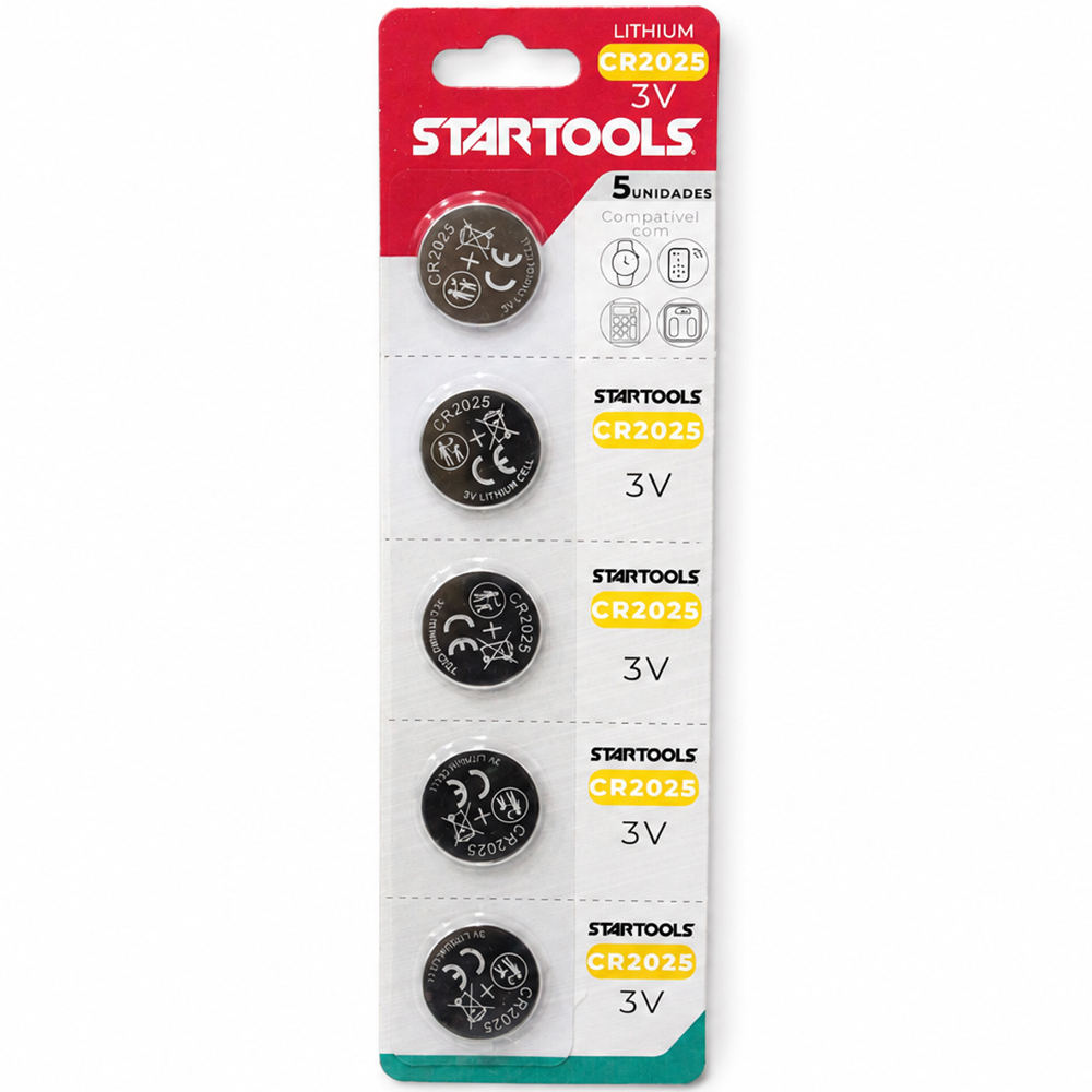 BATERIA CR2025 DE LITHIUM BOTAO 3V COM 5 PECAS