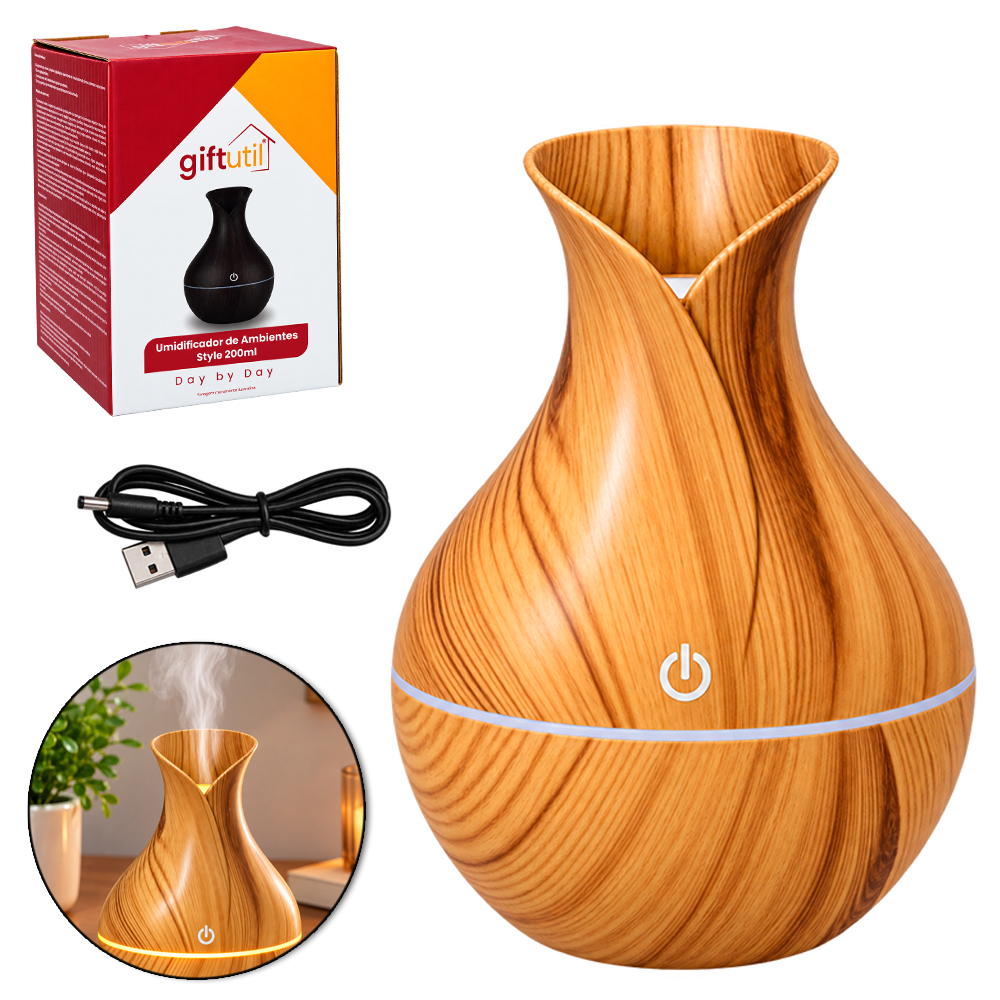 UMIDIFICADOR PARA AMBIENTES VASO DAY BY DAY COM LUZ + CABO USB 200ML 14X10CM DE Ø 