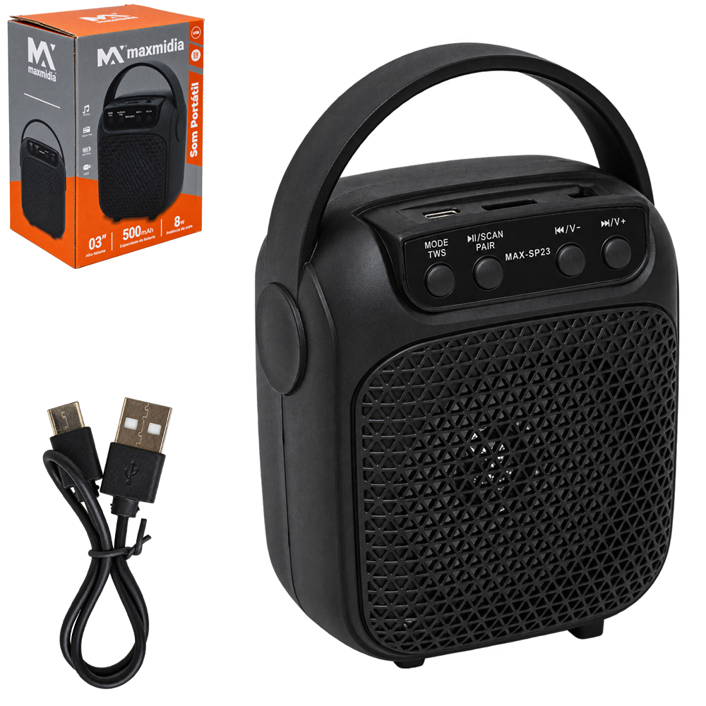 CAIXA DE SOM BLUETOOTH / USB / FM COM LUZ + ALCA 8W BIVOLT MAXMIDIA