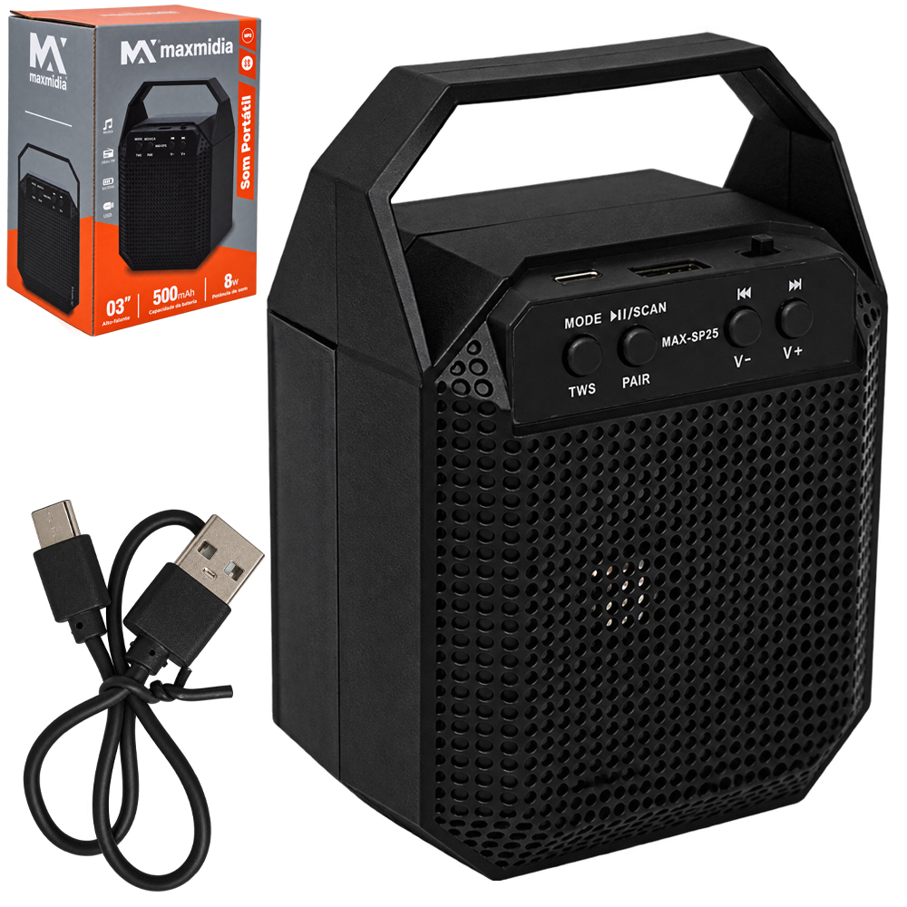 CAIXA DE SOM BLUETOOTH / USB/FM COM LUZ + ALCA 8W BIVOLT MAXMIDIA