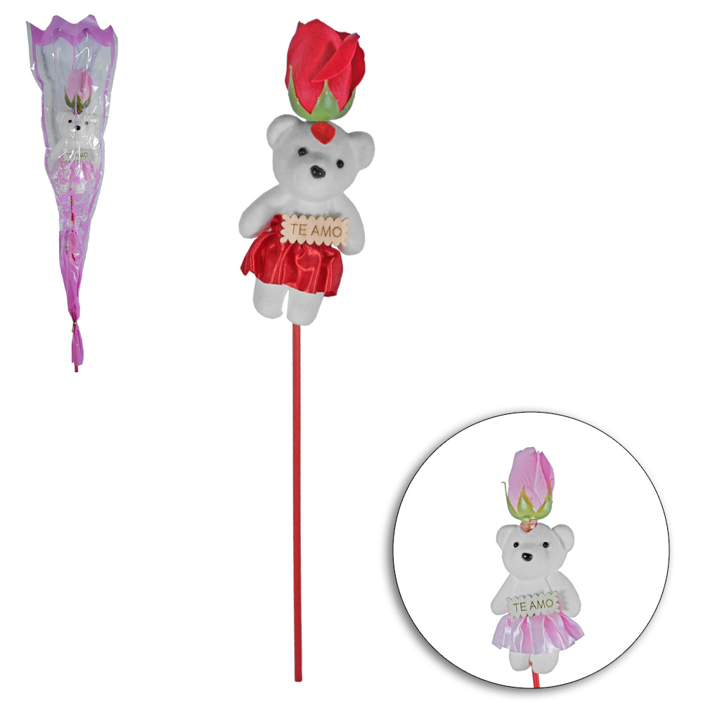 FLOR ARTIFICIAL / BOTAO DE ROSA COM URSO 40CM 