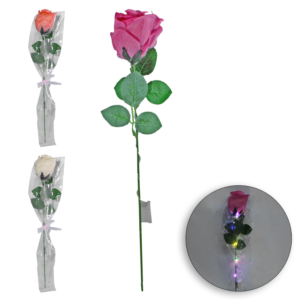 FLOR ARTIFICIAL / BOTAO DE ROSA COM MICRO LED A BATERIA 38CM