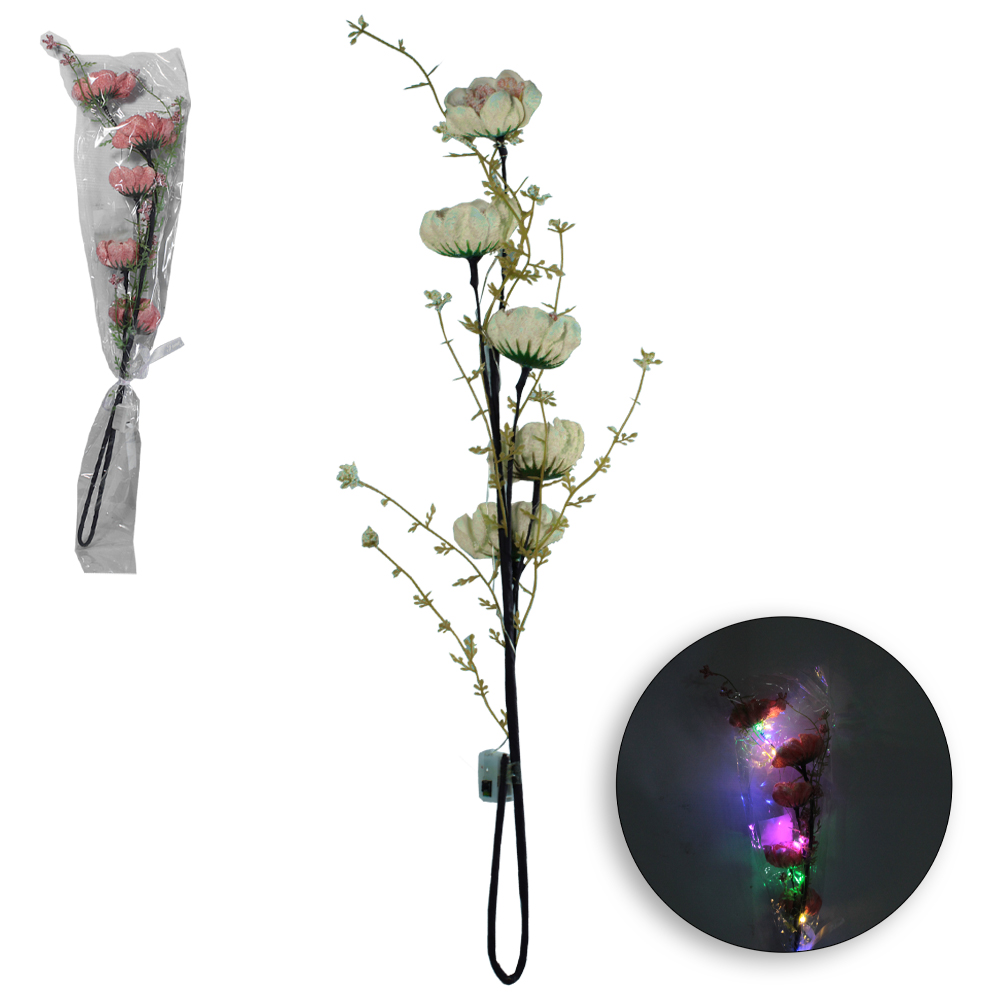 FLOR ARTIFICIAL COM 5 BOTOES E MICRO LED A BATERIA 50CM