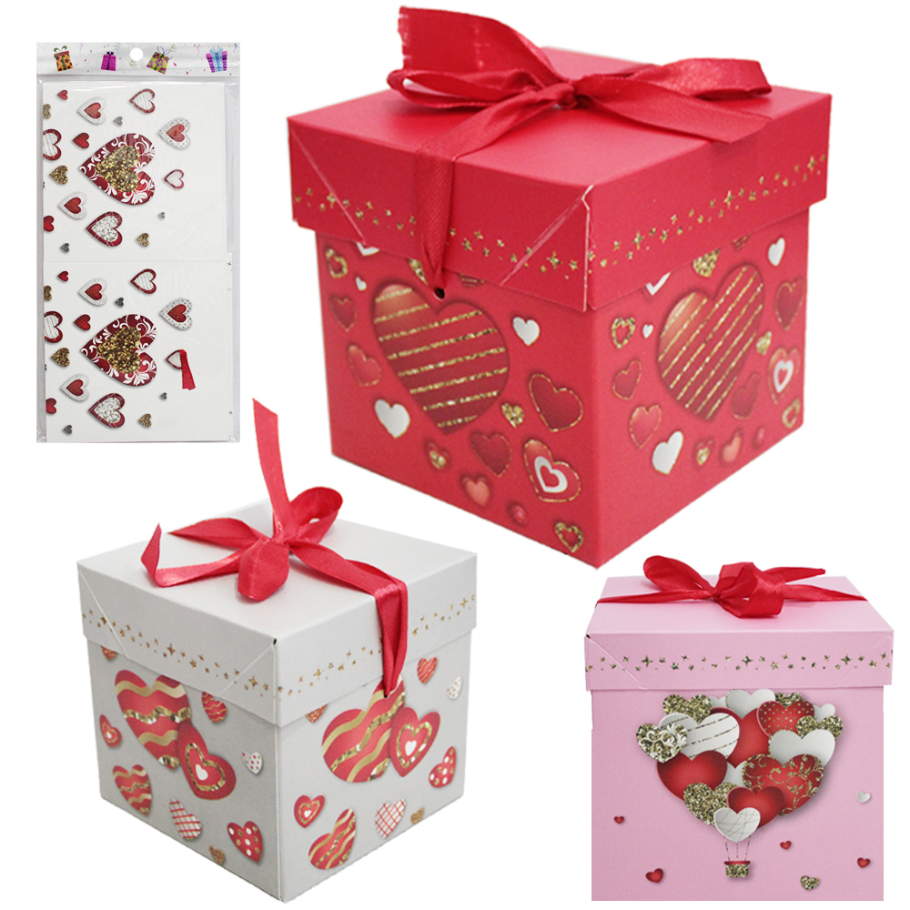 CAIXA CUBO DE PAPEL PARA PRESENTE CORACOES 15CM