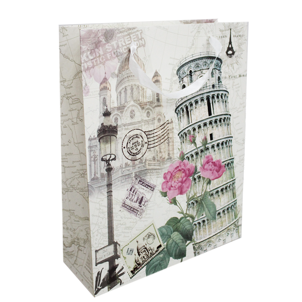 SACOLA DE PAPEL PARA PRESENTE LUXO ESTAMPAS SORTIDAS 38X30X11CM