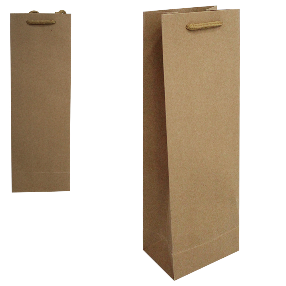 SACOLA DE PAPEL KRAFT PARA GARRAFA DE VINHO MARROM 36X12X8,5CM