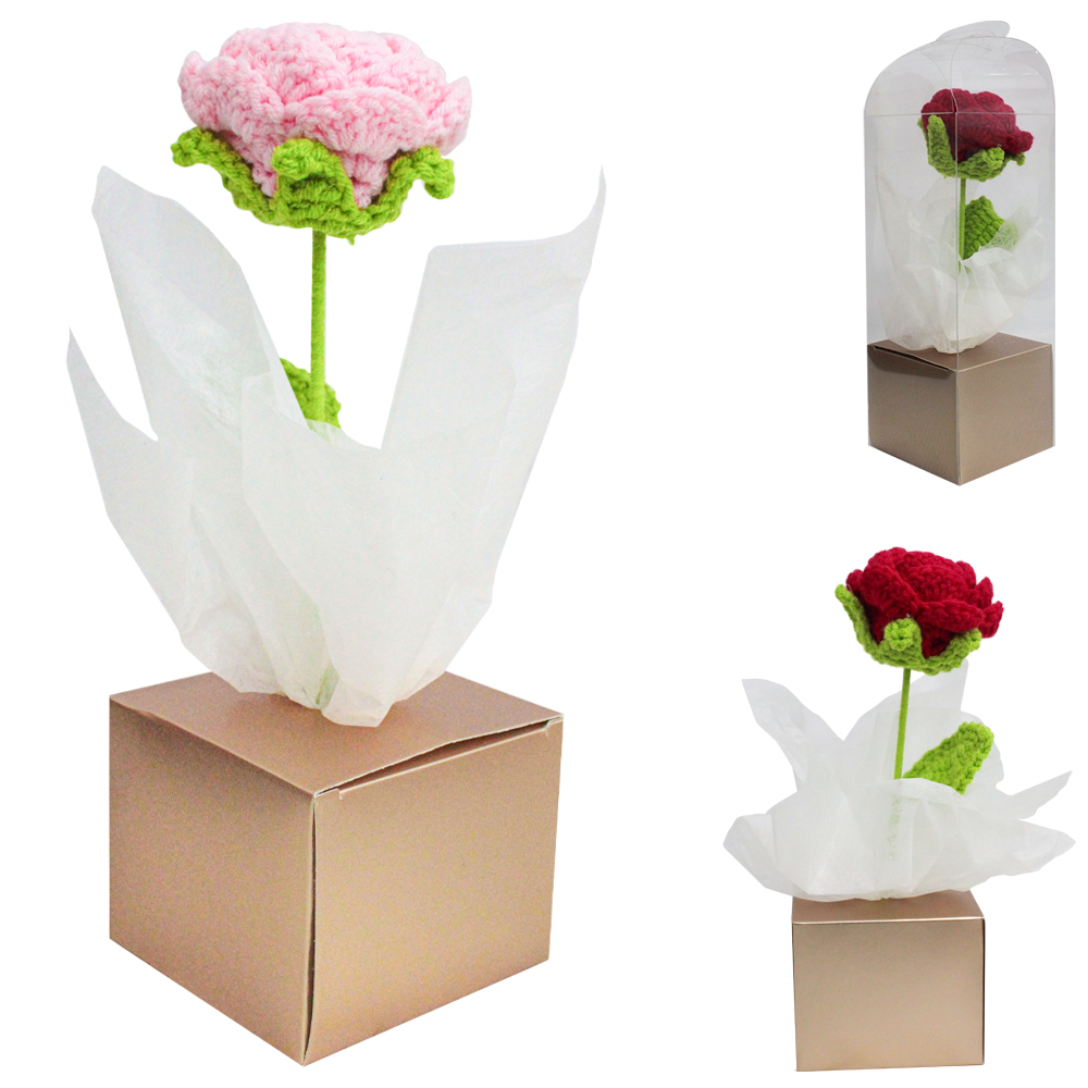 FLOR ARTIFICIAL BOTAO DE ROSA DE CROCHE CAIXA PVC 42X7CM