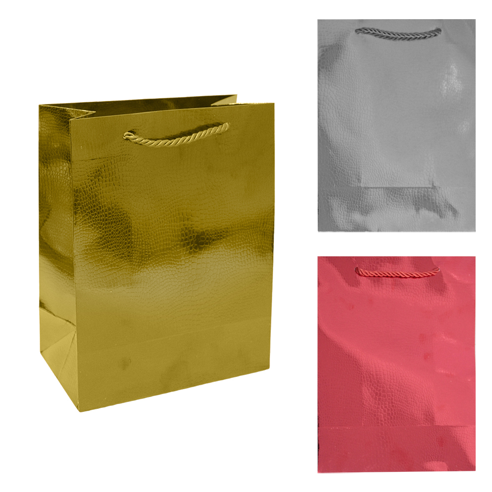 SACOLA DE PAPEL PARA PRESENTE JACARE LUXO METALIZADO 23X18X10CM