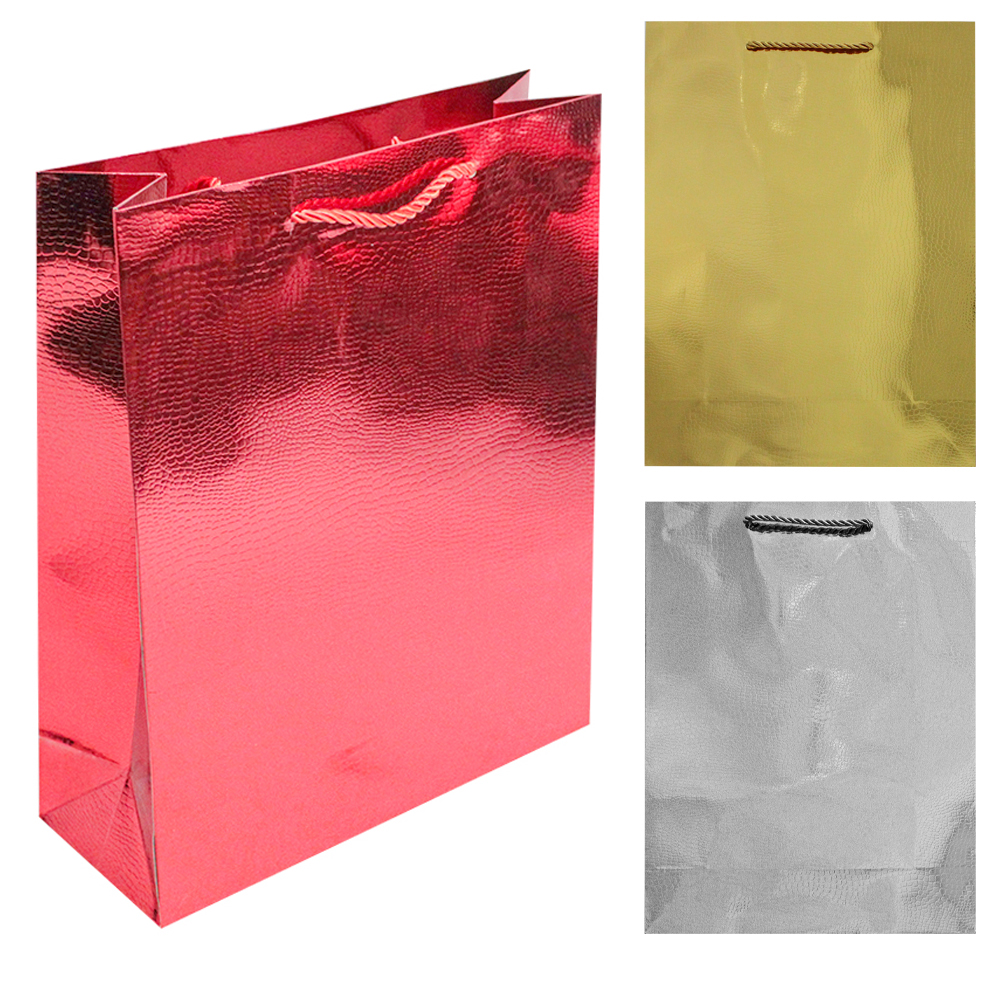 SACOLA DE PAPEL PARA PRESENTE JACARE LUXO METALIZADO 32X26X10CM