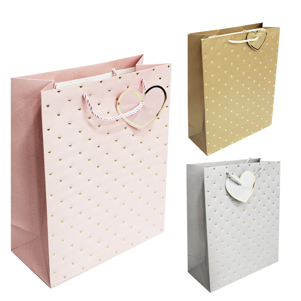 SACOLA DE PAPEL PARA PRESENTE LUXO CORACOES 32X26X12CM