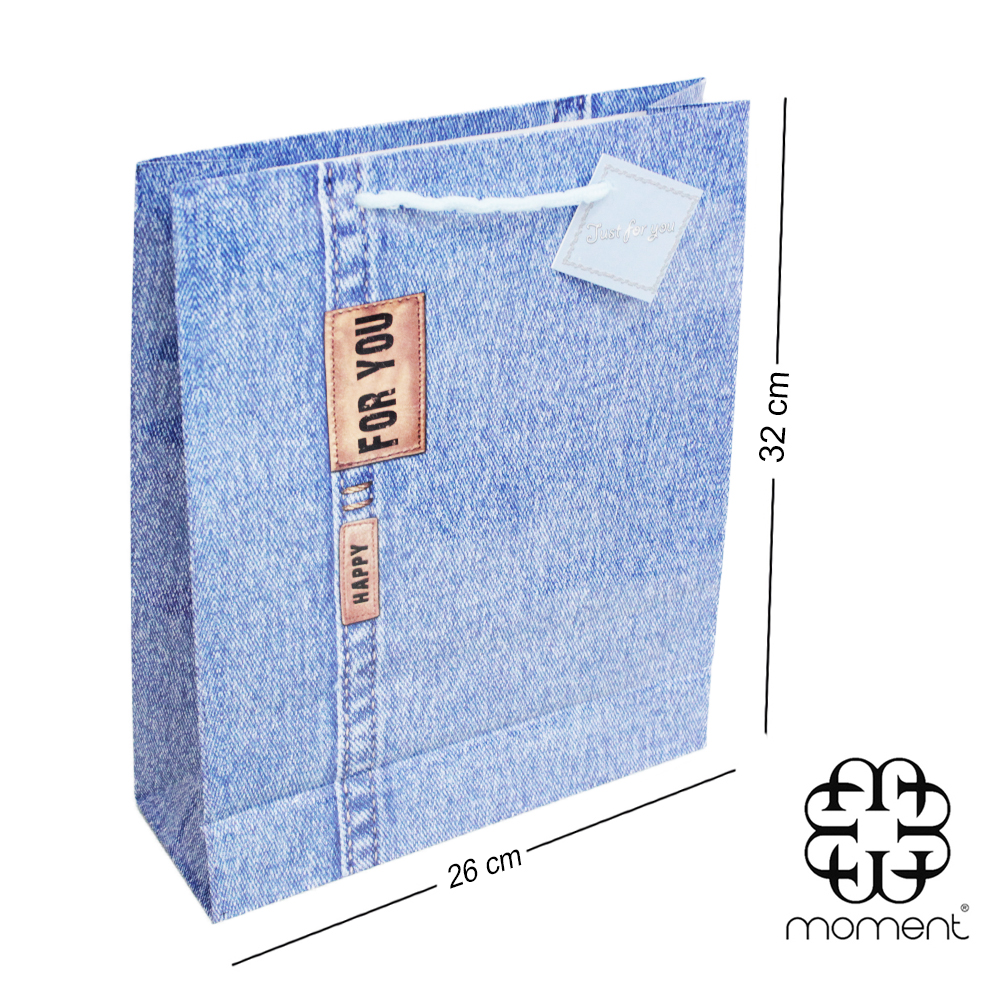 SACOLA DE PAPEL PARA PRESENTE JEANS LUXO 32X26X11CM