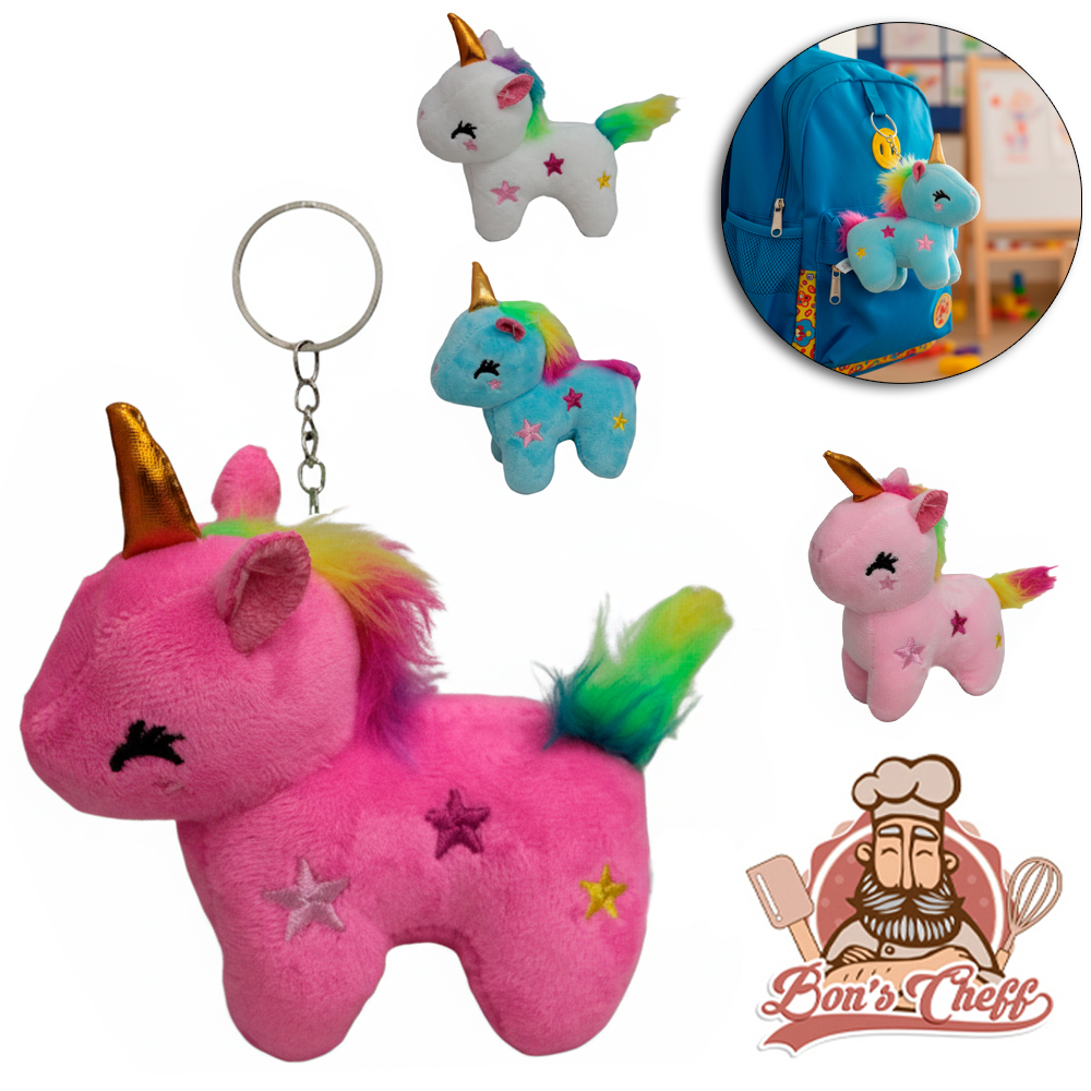 CHAVEIRO DE PELUCIA UNICORNIO 12X10CM