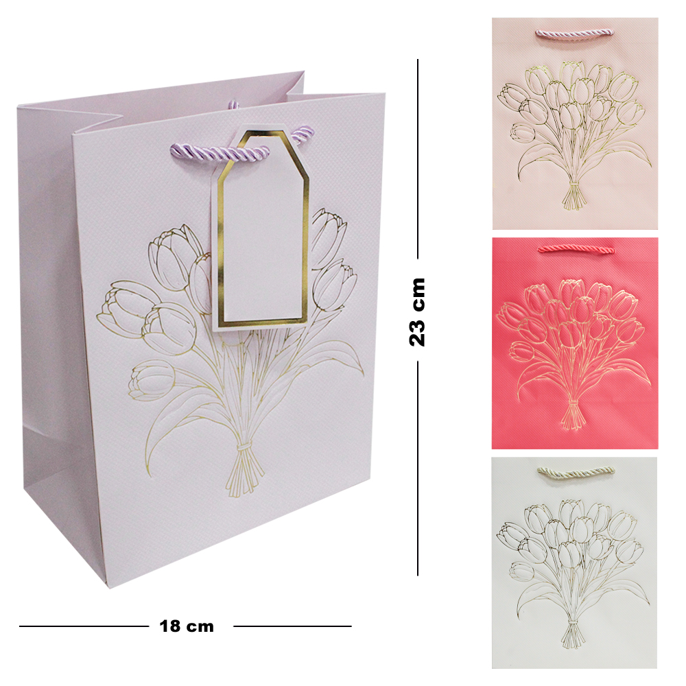 SACOLA DE PAPEL PARA PRESENTE LUXO FLOR 23X18X10CM