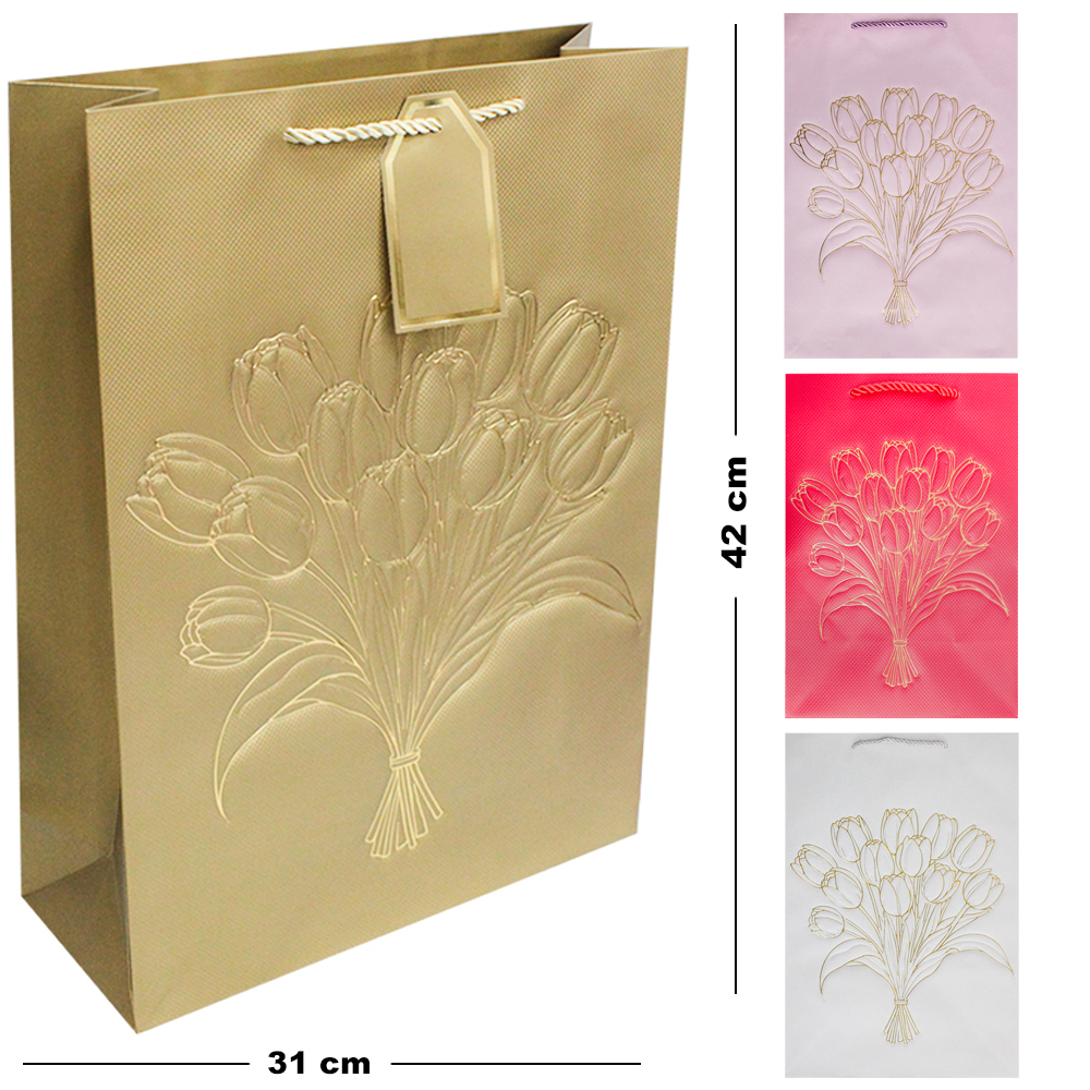 SACOLA DE PAPEL PARA PRESENTE LUXO FLOR 42X31X12CM