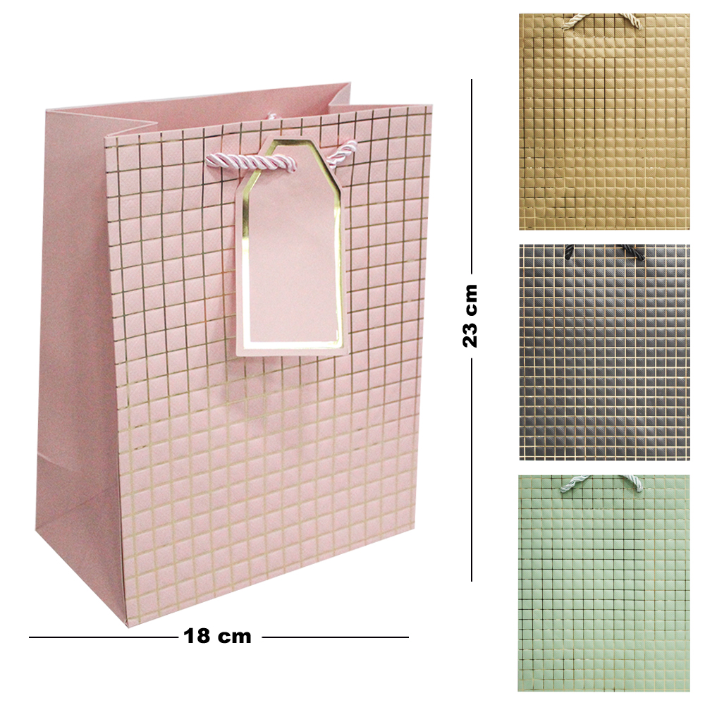 SACOLA DE PAPEL PARA PRESENTE LUXO QUADRICULADA 23X18X10CM