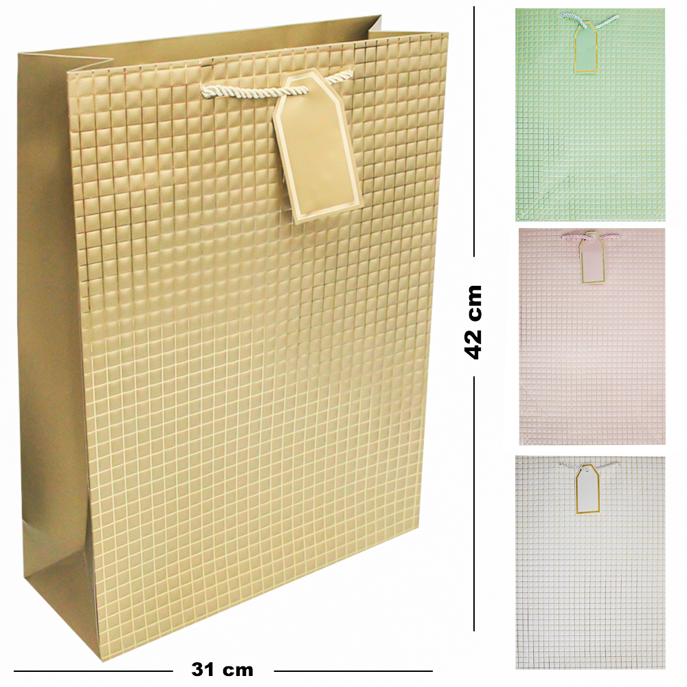 SACOLA DE PAPEL PARA PRESENTE LUXO QUADRICULADA 42X31X12CM