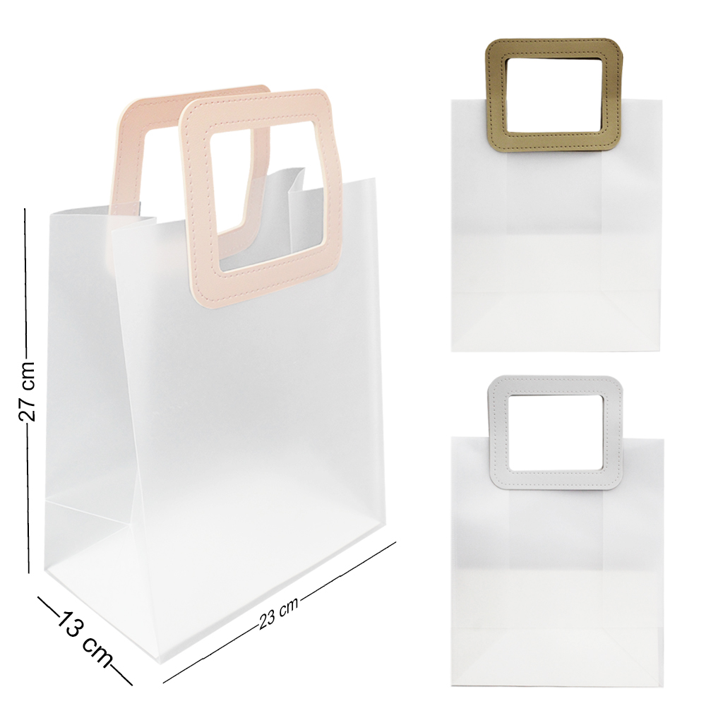 SACOLA DE PLASTICO TRANSPARENTE COM ALCA QUADRADA 27X23X13CM