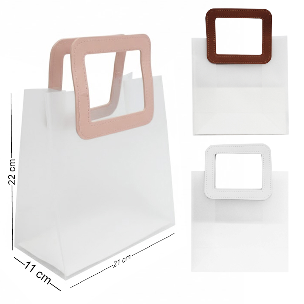 SACOLA DE PLASTICO TRANSPARENTE COM ALCA QUADRADA 22X21X11CM