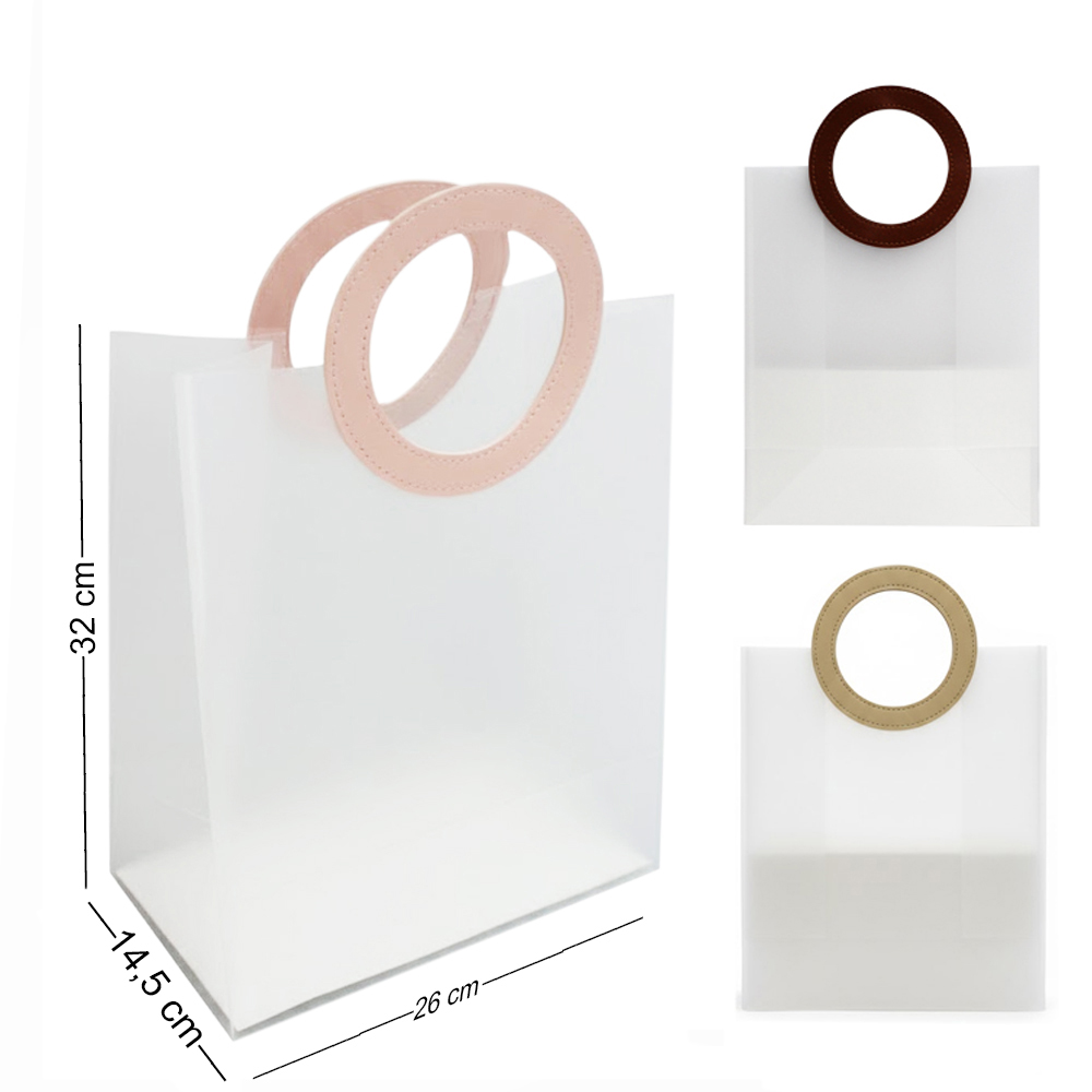 SACOLA DE PLASTICO TRANSPARENTE COM ALCA REDONDA 32X26X14,5CM