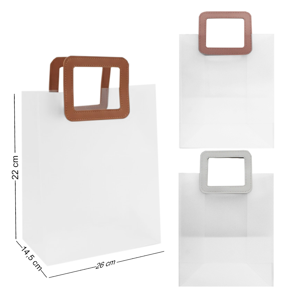 SACOLA DE PLASTICO TRANSPARENTE COM ALCA QUADRADA 32X26X14,5CM