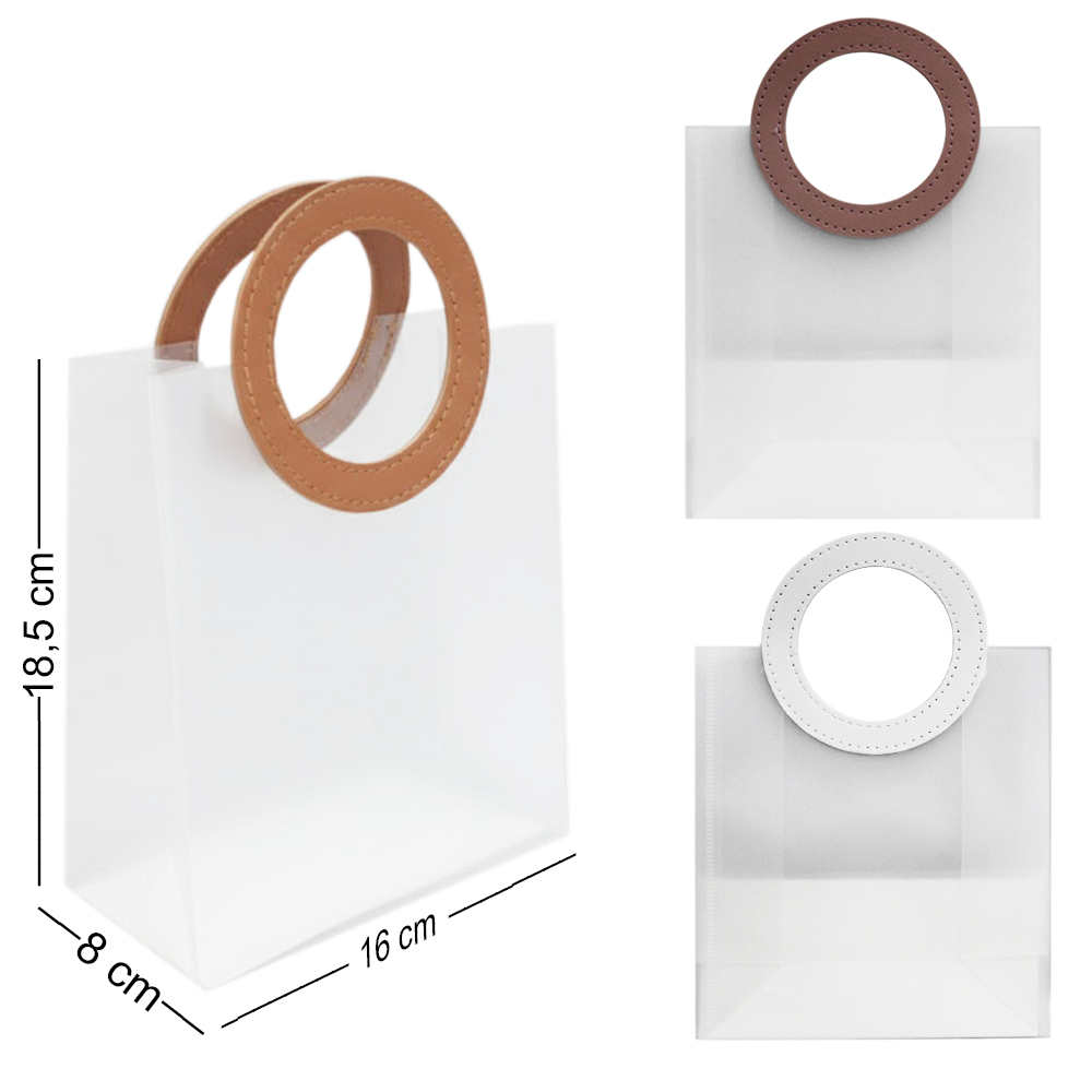 SACOLA DE PLASTICO TRANSPARENTE COM ALCA REDONDA 18,5X16X8CM