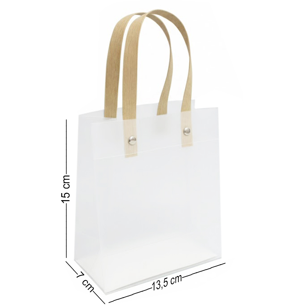 SACOLA DE PLASTICO TRANSPARENTE COM ALCA 15X13,5X7CM