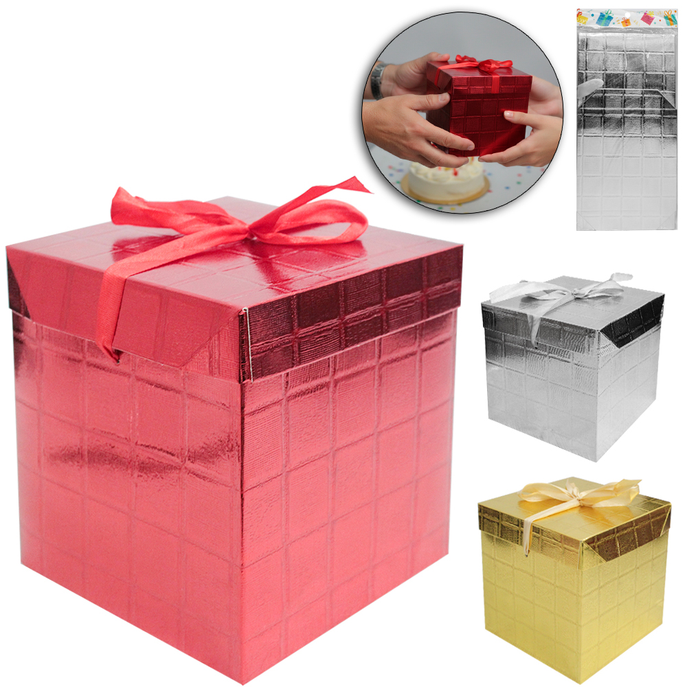 CAIXA CUBO DE PAPEL PARA PRESENTE LUXO METALIZADO 15CM