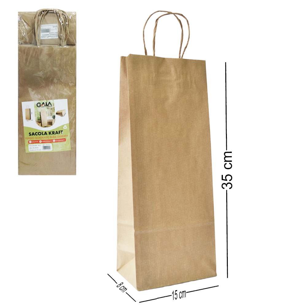 SACOLA DE PAPEL PARA PRESENTE KRAFT MARROM COM 10 PECAS 35X15X8CM