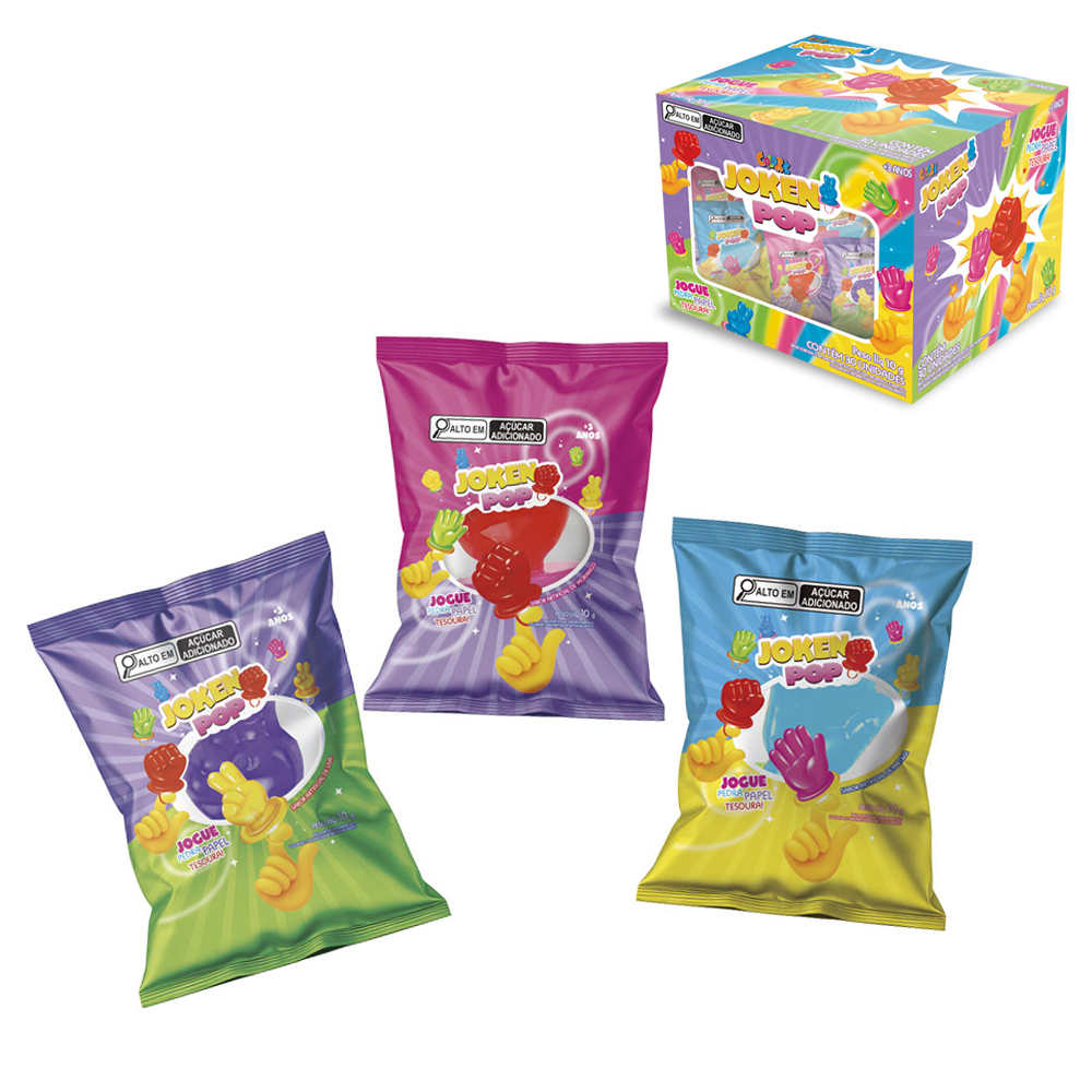 ANEL COM BALA JOKEN POP JOGUE PEDRA, PAPEL,TESOURA MORANGO / MIRTILO / UVA 10G DP PLAY COLORE