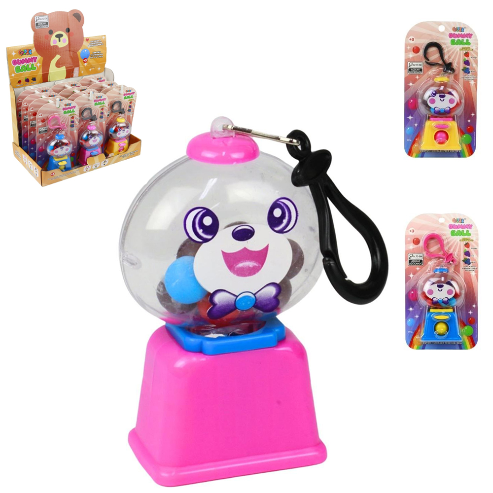 MINI MAQUINA DE DOCE CHAVEIRO GUMMY BALL BOLA DE GOMA DE MASCAR MORANGO / UVA / MIRTILO 20G DP PLAY COLORE