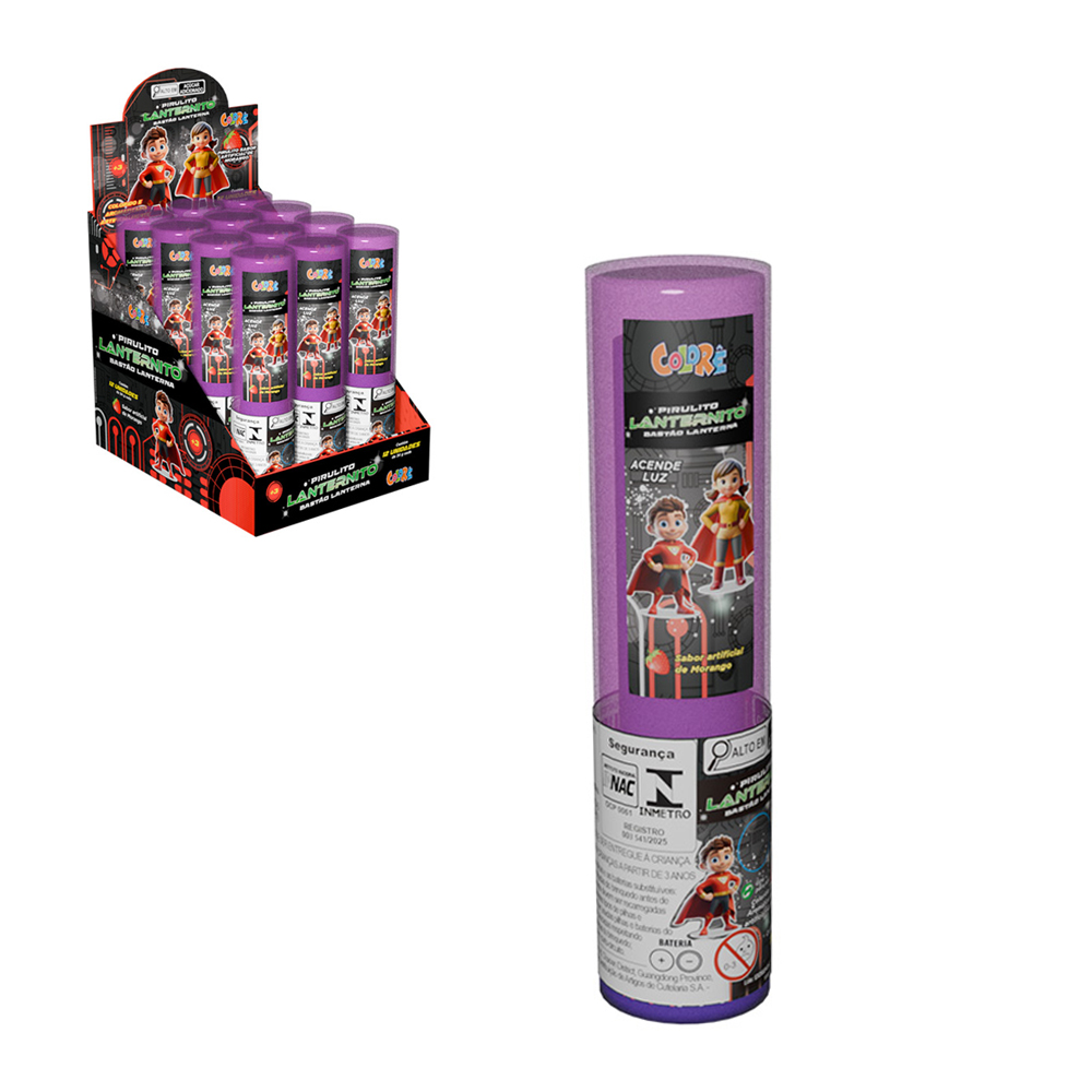 PIRULITO LANTERNITO BASTAO LANTERNA ACENDE LUZ A BATERIA MORANGO 34G DP PLAY COLORE