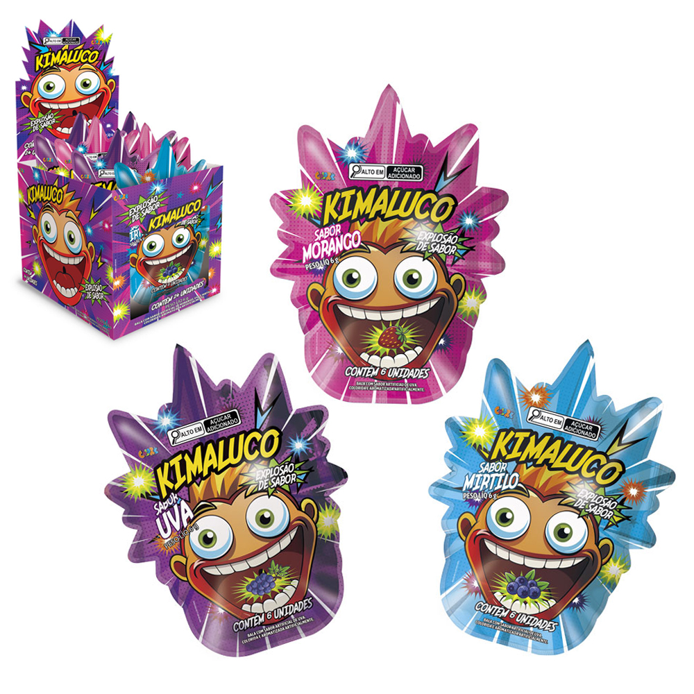 BALA KIMALUCO EXPLOSAO DE SABOR MORANGO / UVA / MIRTILO 6 PECAS 6G DP PLAY COLORE