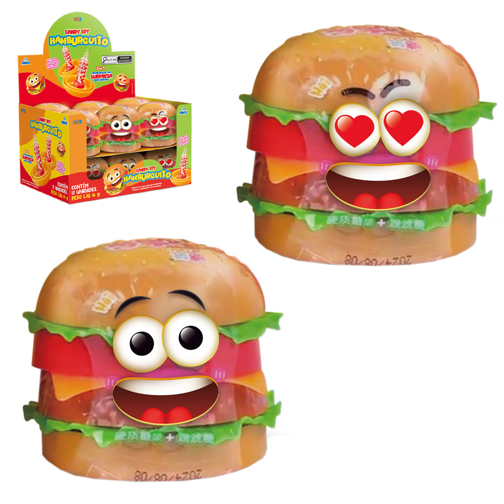 CANDY TOY HAMBURGUITO 2 EM 1 HAMBURGUER COM SURPRESA PIRULITO COM CRISTAIS DE ACUCAR 16G DP PLAY COLORE