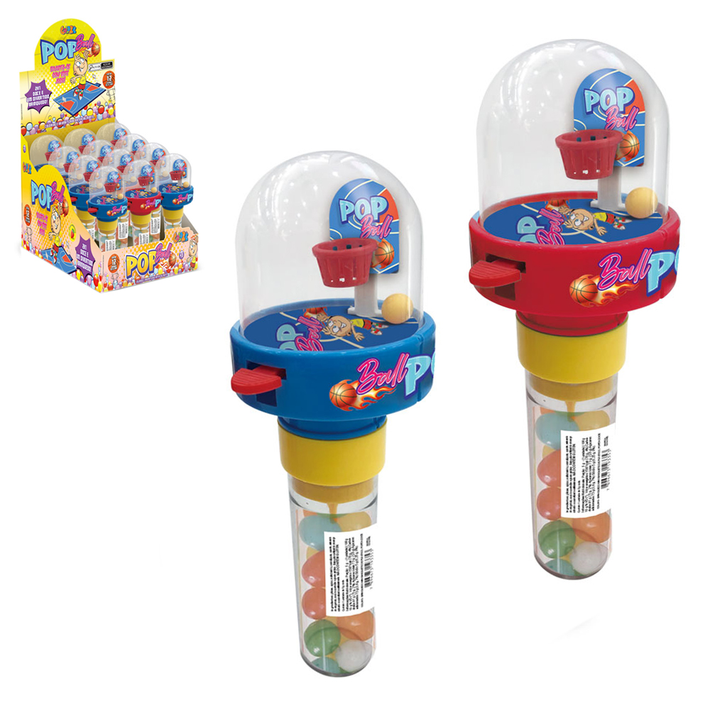 BALA POP BALL 2 EM 1 COM MINI BASQUETE MORANGO 5GR DP PLAY COLORE