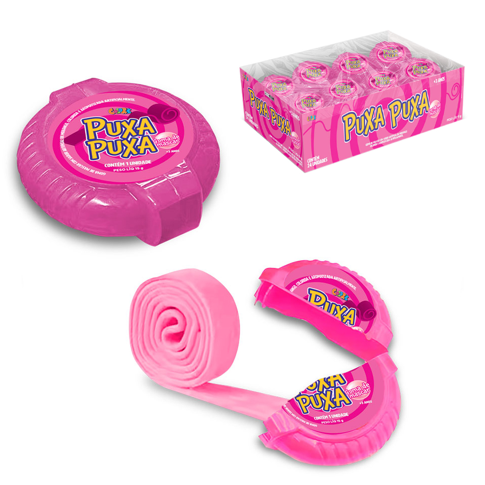 PUXA PUXA GOMA DE MASCAR MORANGO 15G NO ESTOJO DP PLAY COLORE