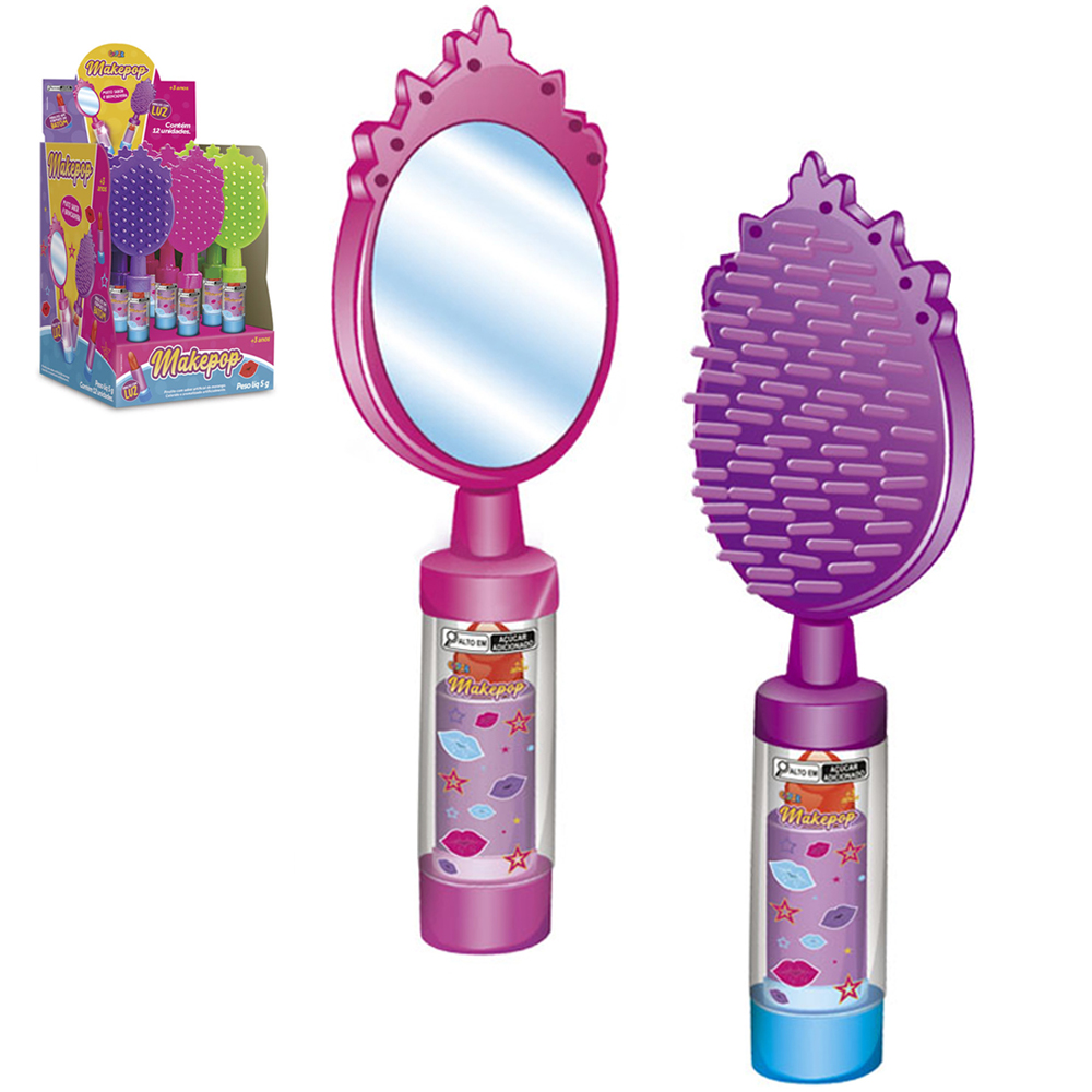 PIRULITO BATOM MAKEPOP COM LUZ + ESCOVA E ESPELHO DP PLAY COLORE