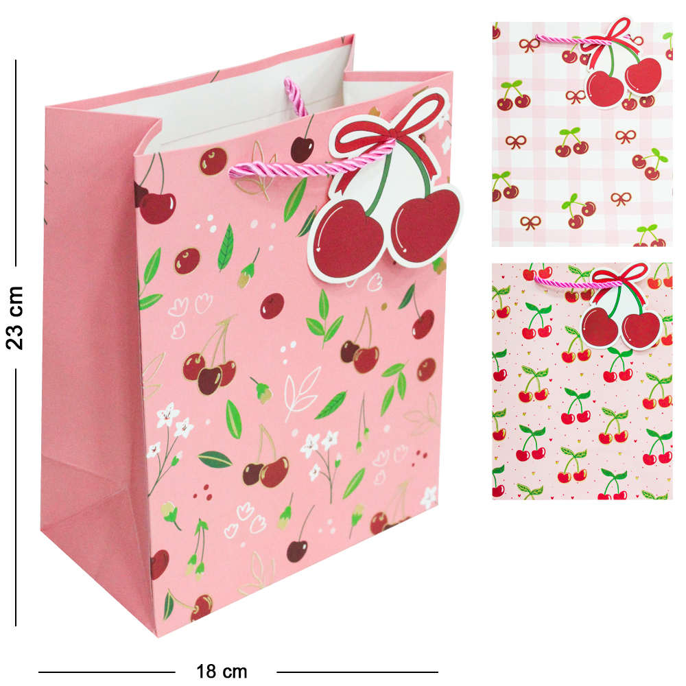 SACOLA DE PAPEL PARA PRESENTE LUXO CEREJA P 23X18X10CM