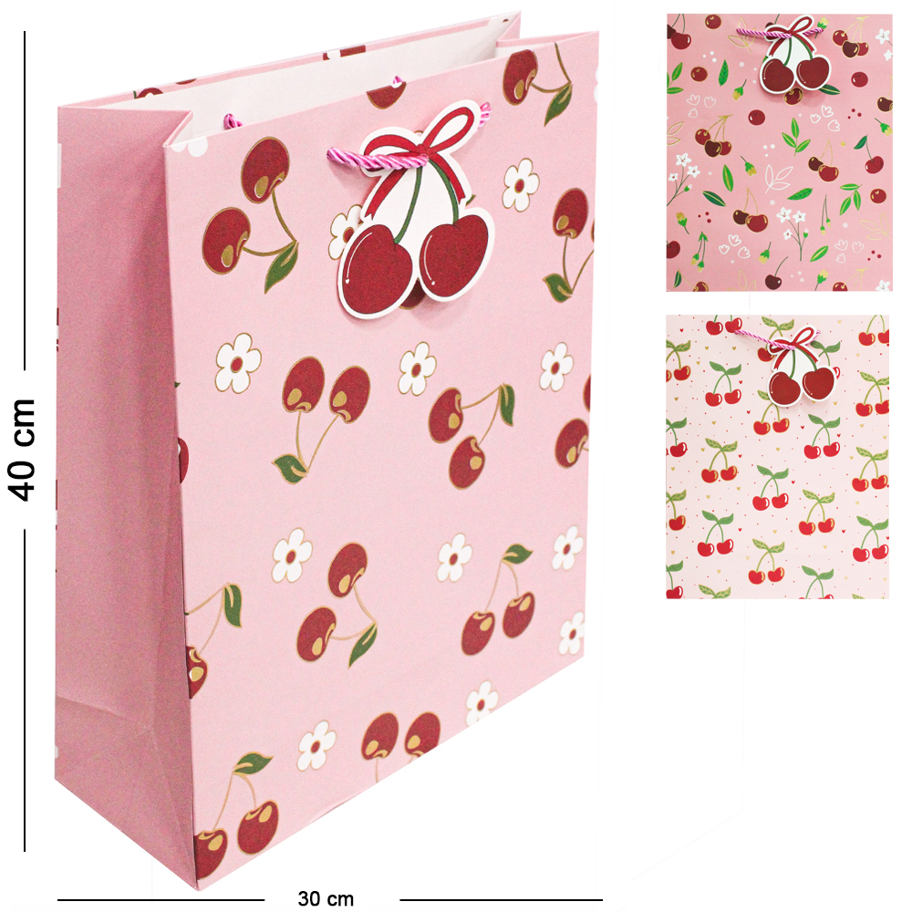 SACOLA DE PAPEL PARA PRESENTE LUXO CEREJA G 40X30X12CM