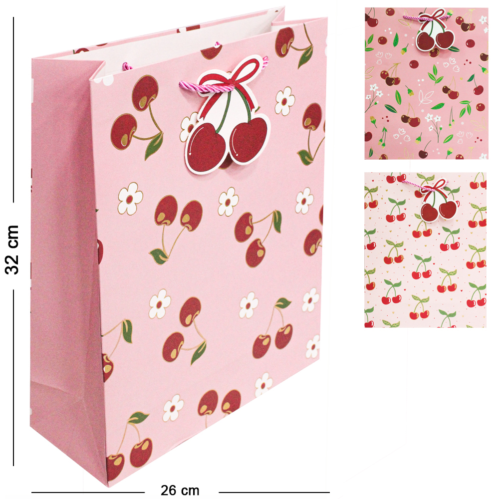 SACOLA DE PAPEL PARA PRESENTE LUXO CEREJA M 32X26X10CM