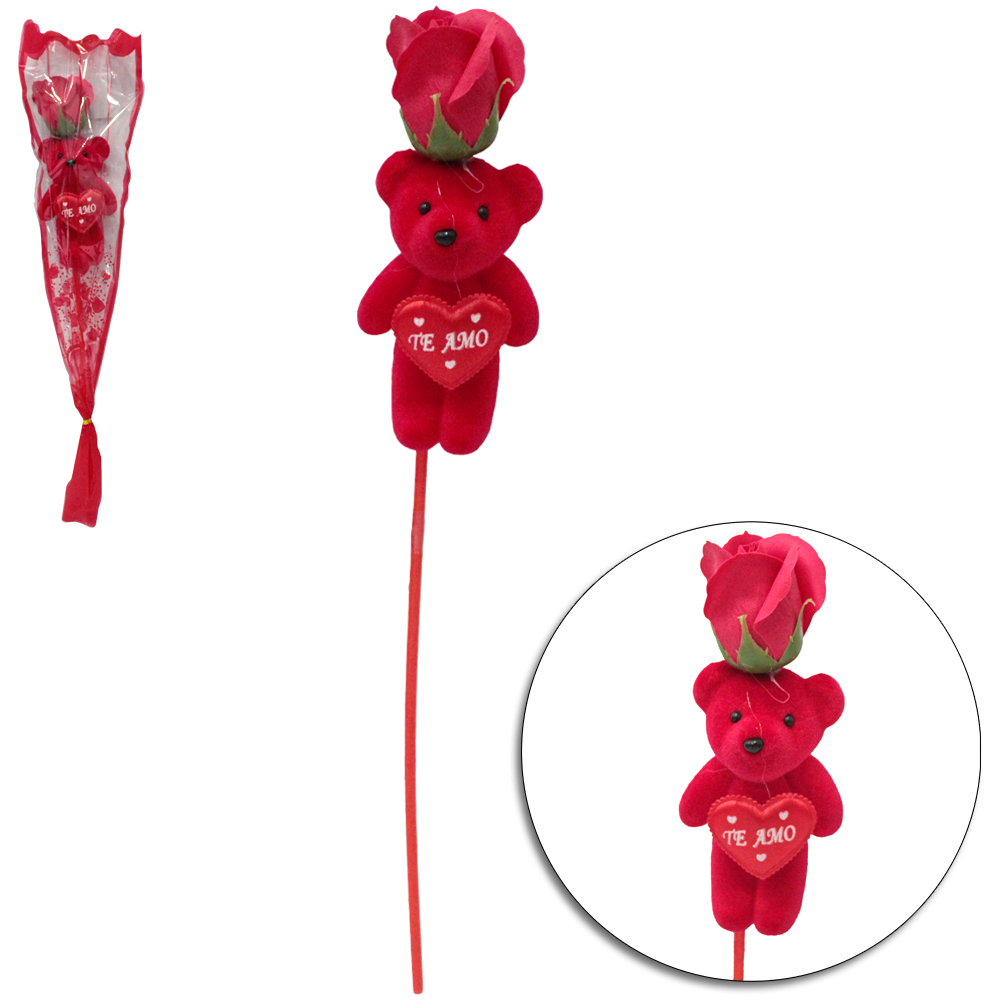 FLOR ARTIFICIAL / BOTAO DE ROSA COM URSO 46CM
