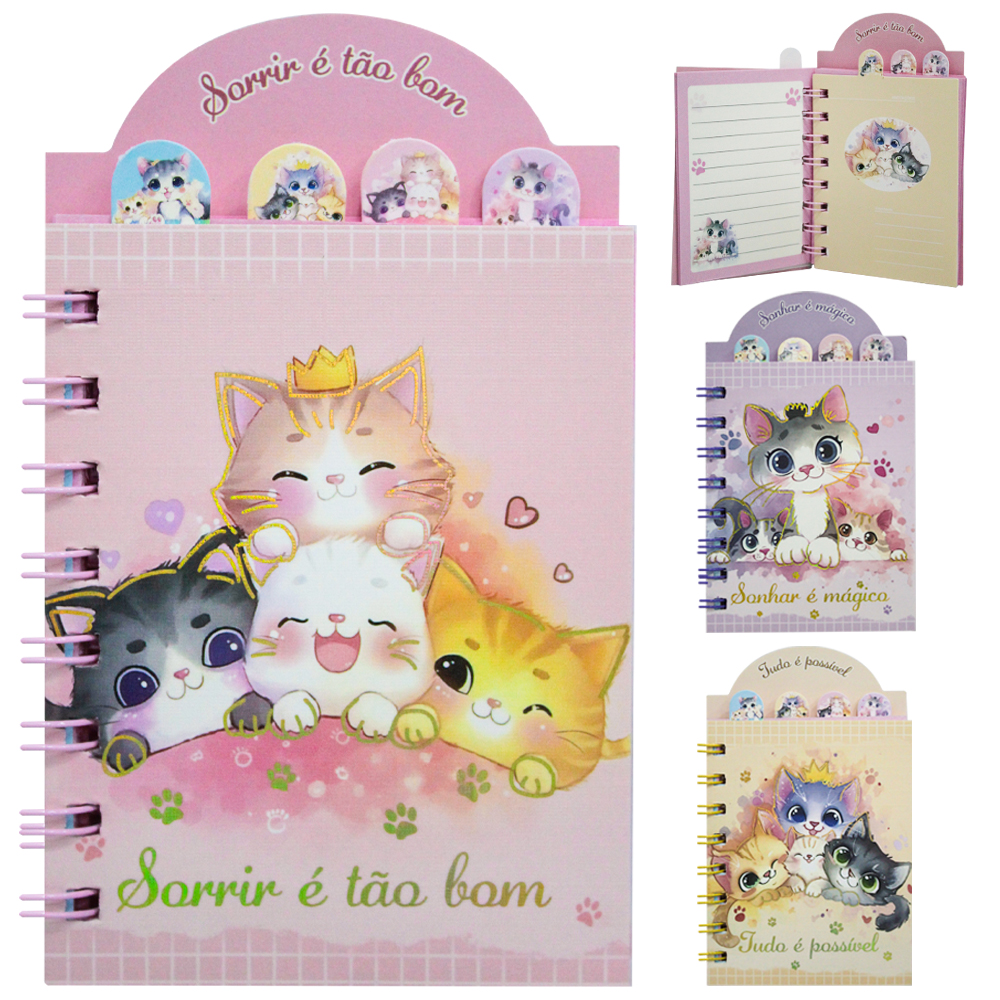 CADERNETA / BLOCO DE ANOTACAO ESPIRAL GATINHA PAPER 70 FOLHAS 14,5X8,8CM