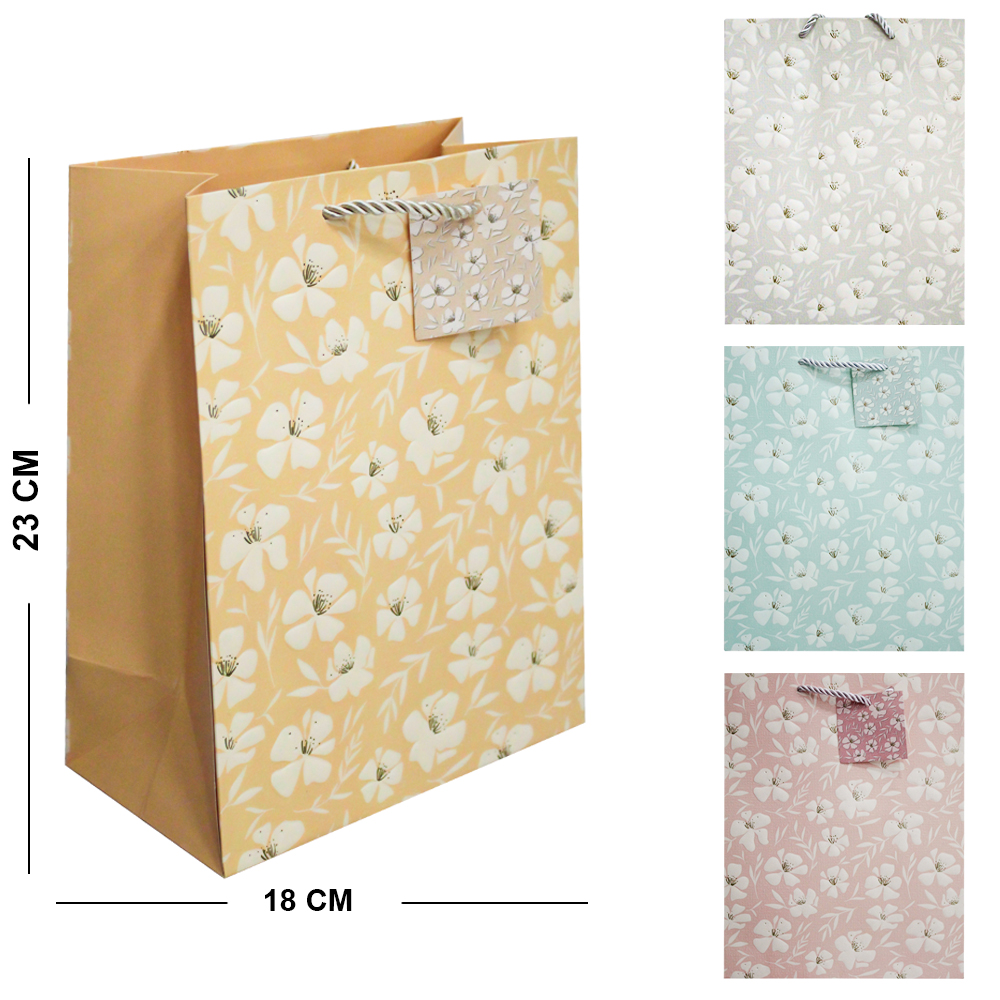 SACOLA DE PAPEL PARA PRESENTE LUXO FLORES 23X18X10CM