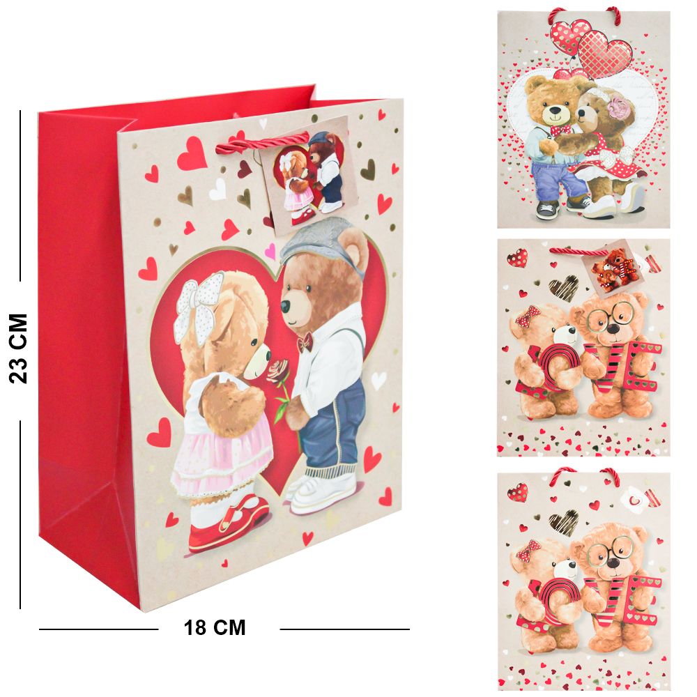 SACOLA DE PAPEL PARA PRESENTE LUXO URSO LOVE 23X18X10CM